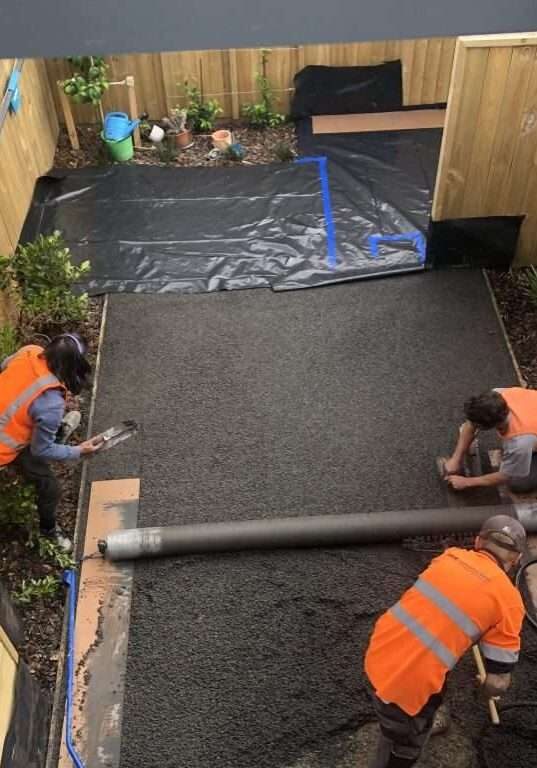 Permeable concrete driveway close-up showing water drainage